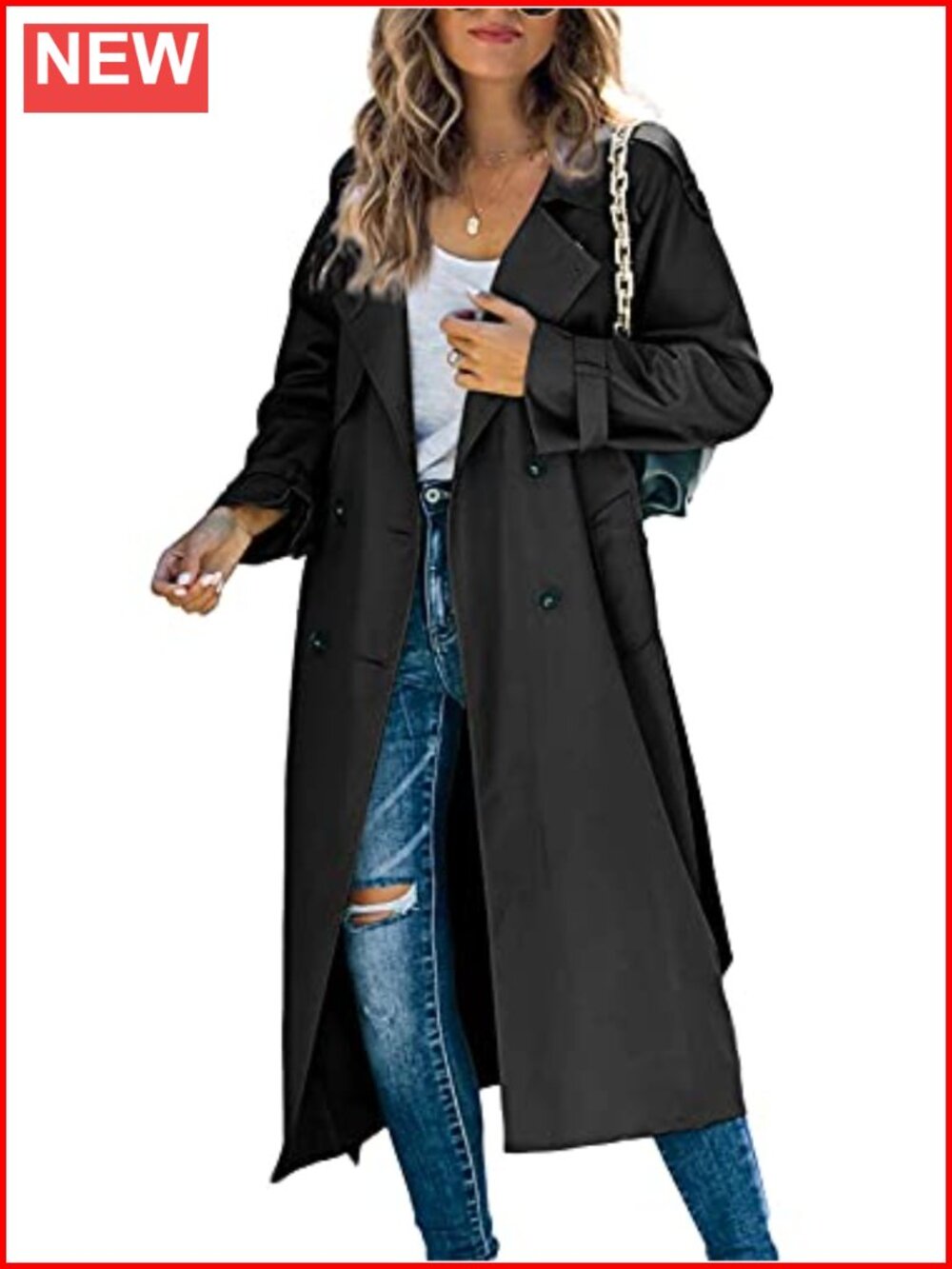 Womens Long Double Breasted Windproof Trench Coat Overcoat With Belt